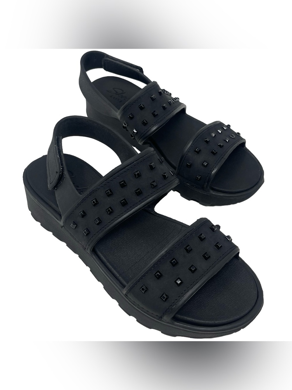 Skechers Luxe Foam Studded Sandals Slides Black Comfort Summer Women’s Size 7.5